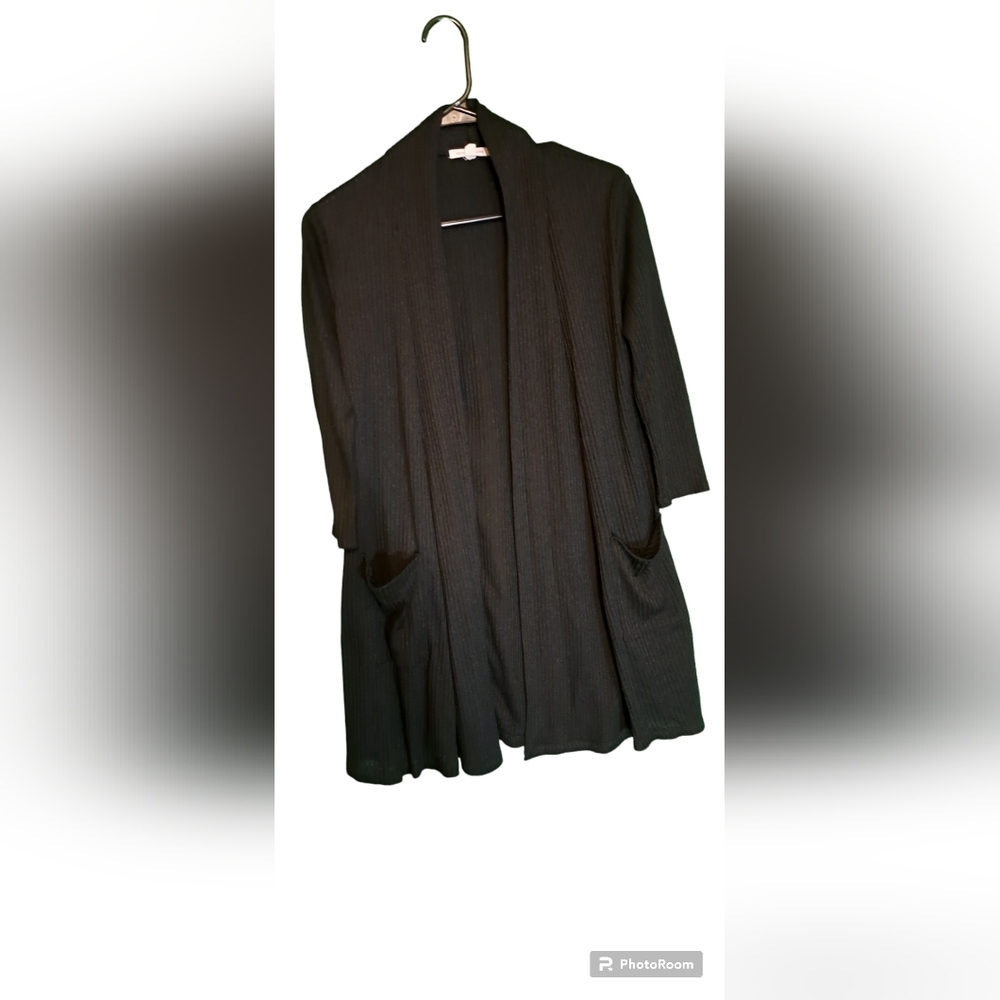 Black Cardigan over a yellow dress. - Picture 7 of 9